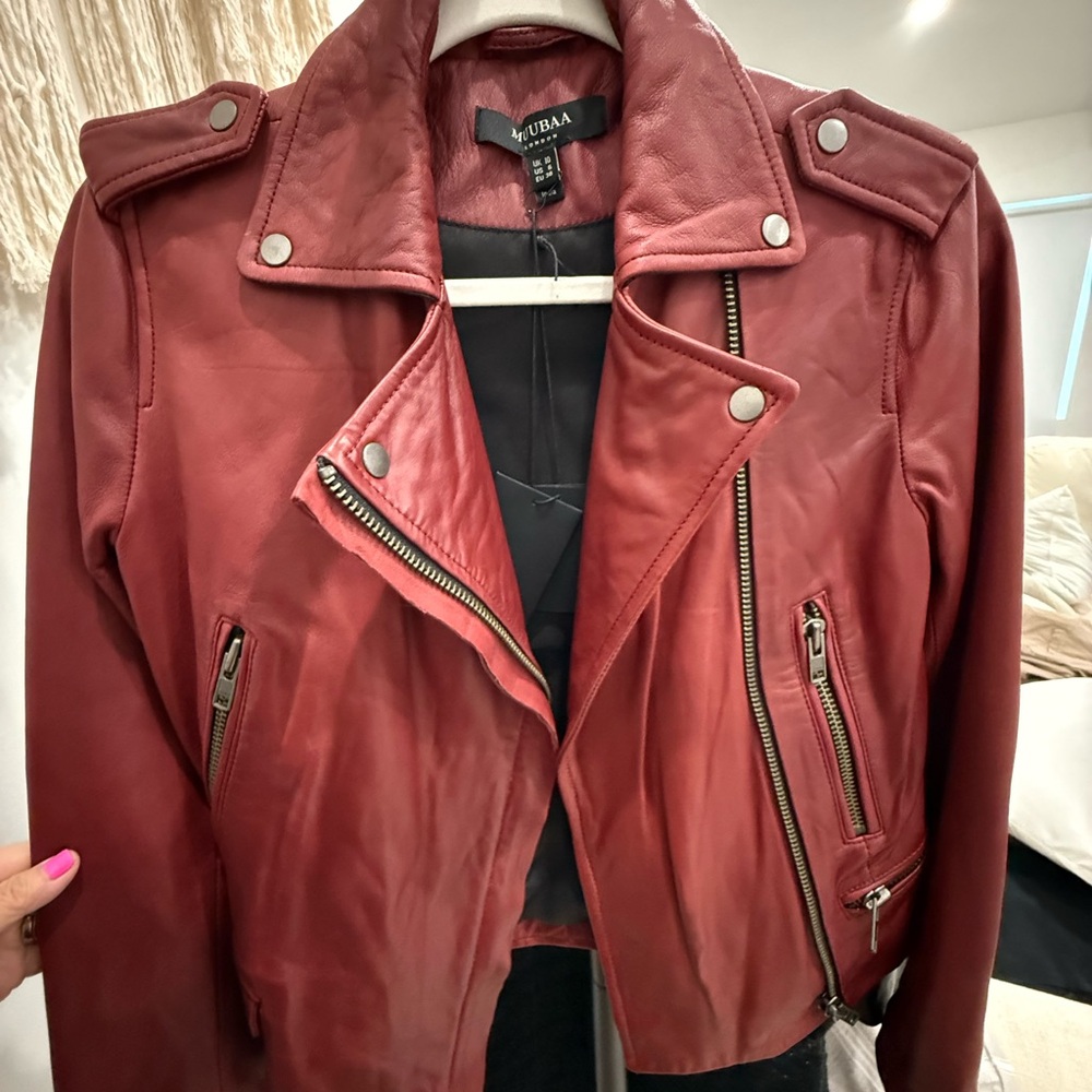 BNWT MUUBAA  Women's Red Leather Jacket - SIZE 6